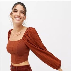 Urban Outfitters - Claudia Rust Balloon Long Sleeve Boho  Crop Top Size Small